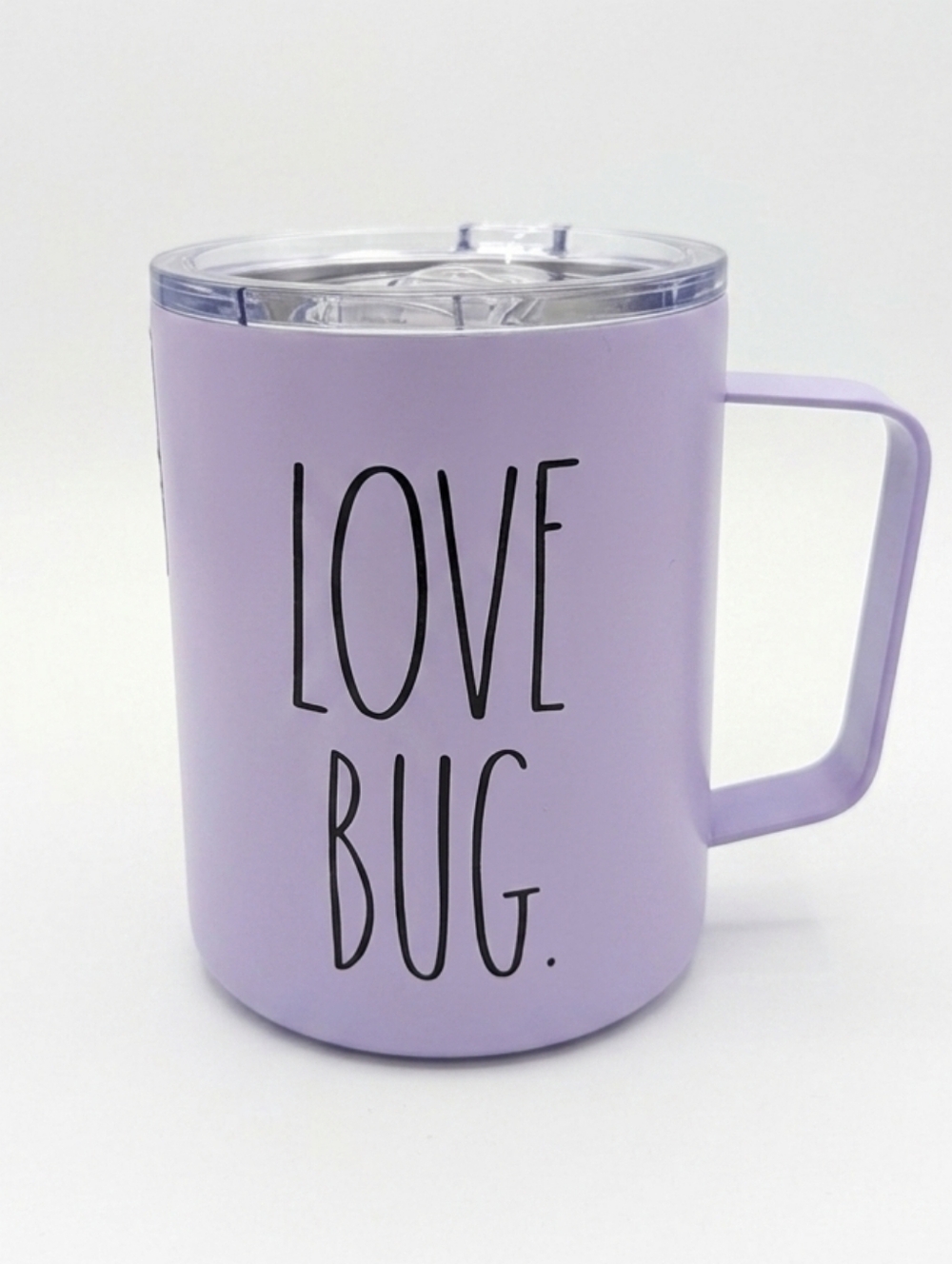 Rae Dunn Lavender "LOVE BUG" Stainless Steel Insulated Travel Mug with Lid 12 oz